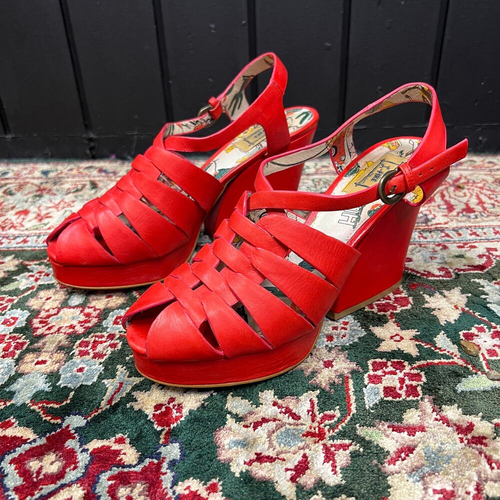 Miss L Fire Bolero Platform Cage Wedge Red Retro Heel 39